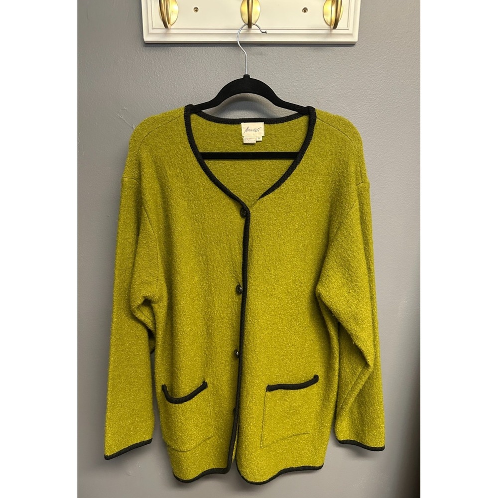 Vintage Ann Wi Womens M Green Wool Coatigan Long Cardigan Sweater Jacket Pockets